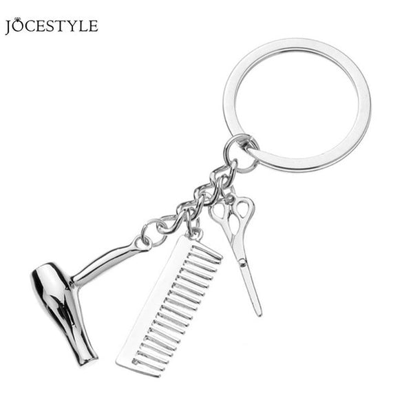 Creative Hair Dryer Comb Scissors Pendant Keychain Car Key Ring Jewelry Dropshipping