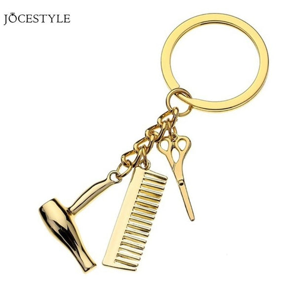 Creative Hair Dryer Comb Scissors Pendant Keychain Car Key Ring Jewelry Dropshipping