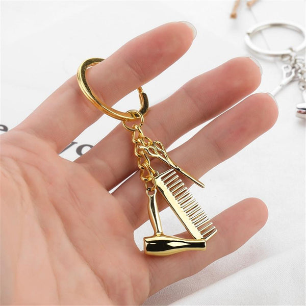 Creative Hair Dryer Comb Scissors Pendant Keychain Car Key Ring Jewelry Dropshipping