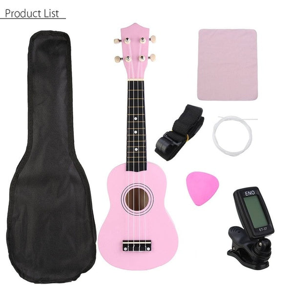 Zebra 21 inch Ukelele Soprano 4 Strings Hawaiian Spruce Basswood Guitar Musical Instrument Set Kits+Tuner+String+Strap+Bag